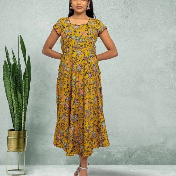 Yellow Knee-Length Dress | Tranquil Threads | Muvvas Boutique - Picture 3 of 5